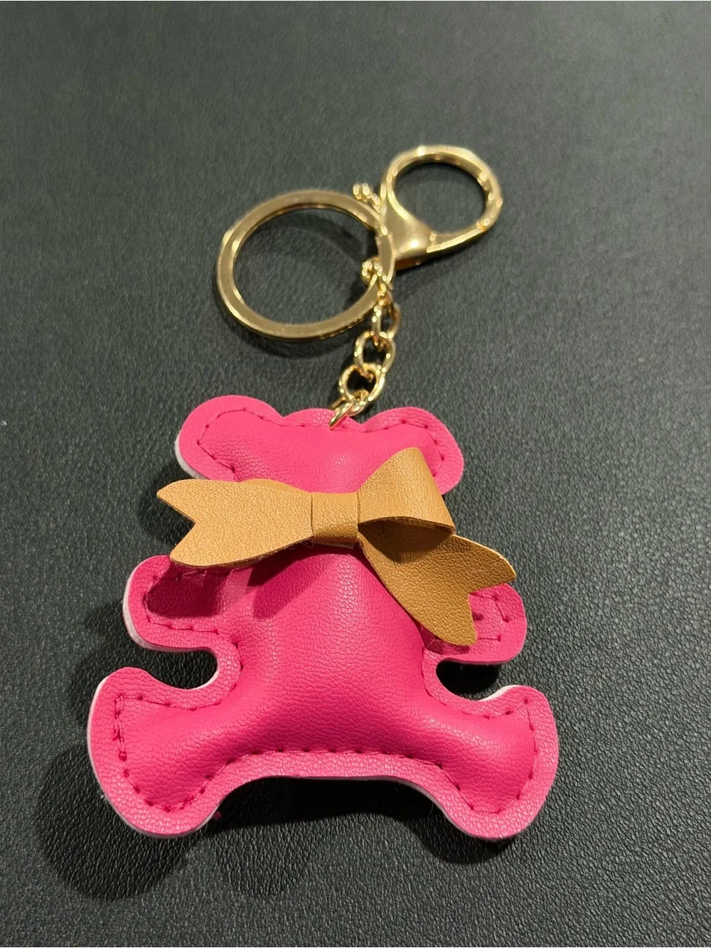 Pink Teddy Bow Keychain for Kids - Gold Hardware